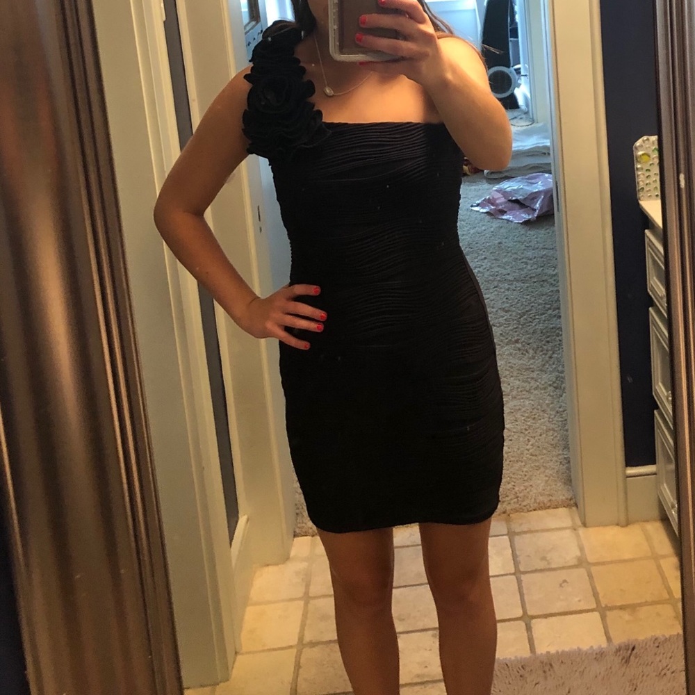 One shoulder navy cocktail dress